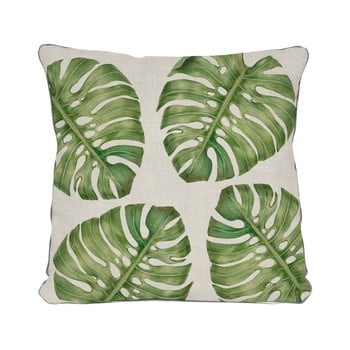 Pernă linen couture monstera, 45 x 45 cm, bej, model frunze