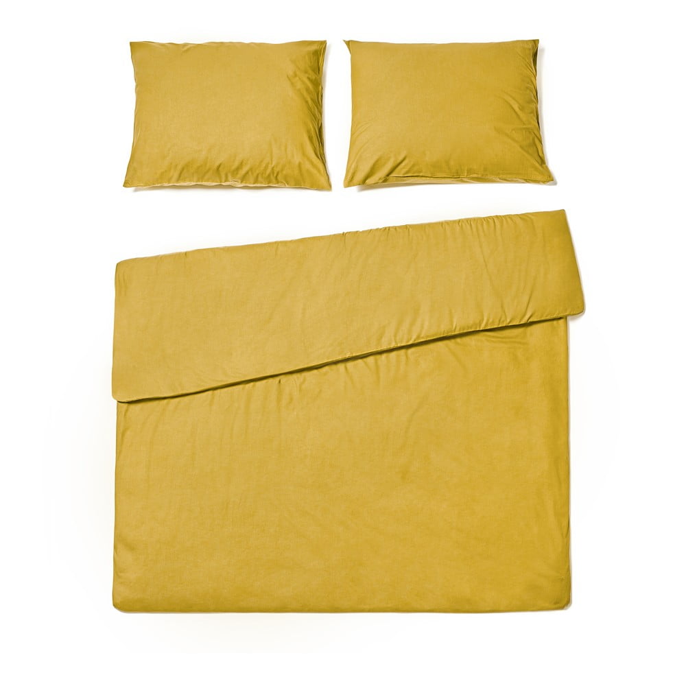 Poza Lenjerie pentru pat dublu din bumbac Bonami Selection, 160 x 200 cm, galben mustar