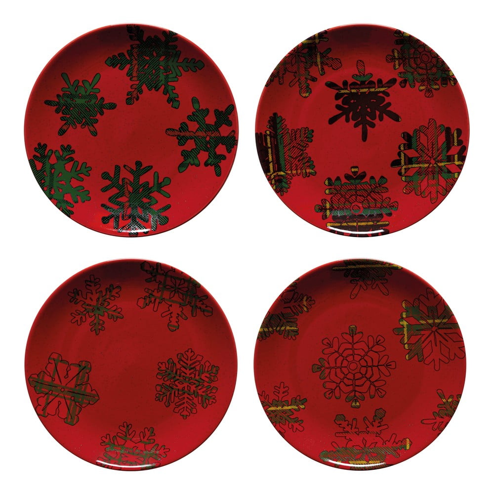 Set 4 farfurii din gresie pentru desert Casafina Snowflake, ø 21,6 cm, roșu – negru bonami.ro imagine 2022