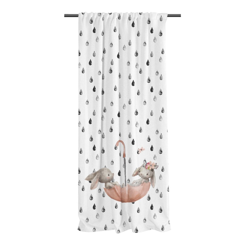 Draperie pentru copii albă din bumbac satinat 110x170 cm Bunnies in the Rain – Butter Kings