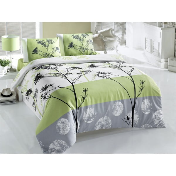 Lenjerie de pat cu cearșaf pentru pat dublu Blezza Green, 220 x 200 cm, verde