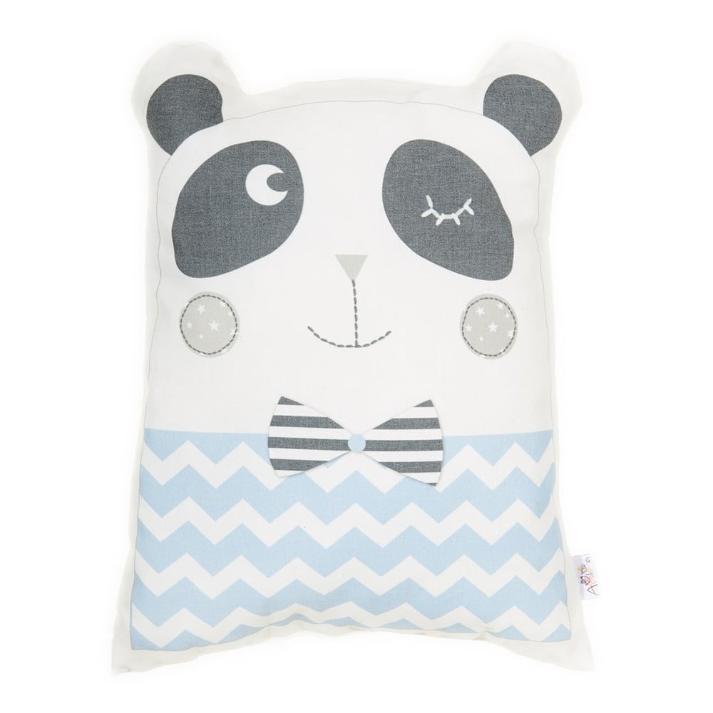 Pernă din amestec de bumbac pentru copii Mike & Co. NEW YORK Pillow Toy Panda, 25 x 36 cm, albastru Albastru imagine noua somnexpo.ro