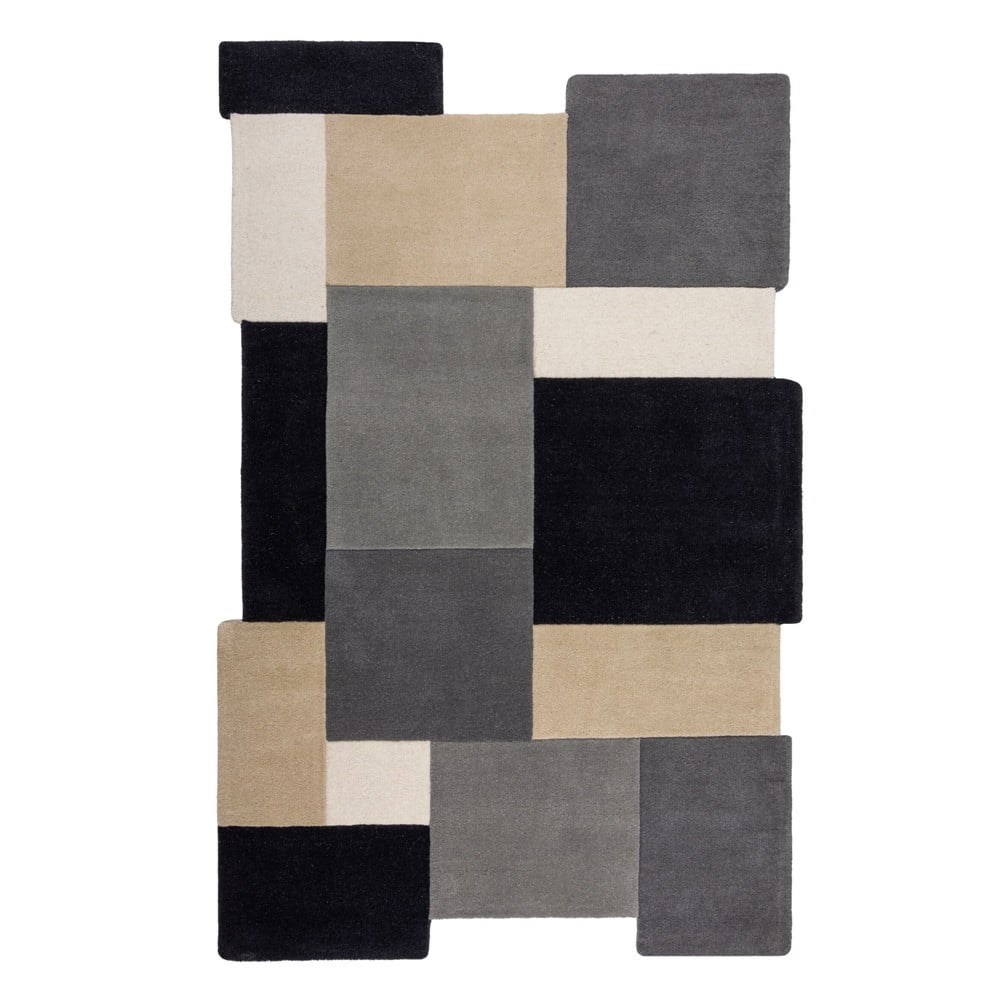 Covor negru/gri țesut manual din lână 200x290 cm Collage Monochrome – Flair Rugs