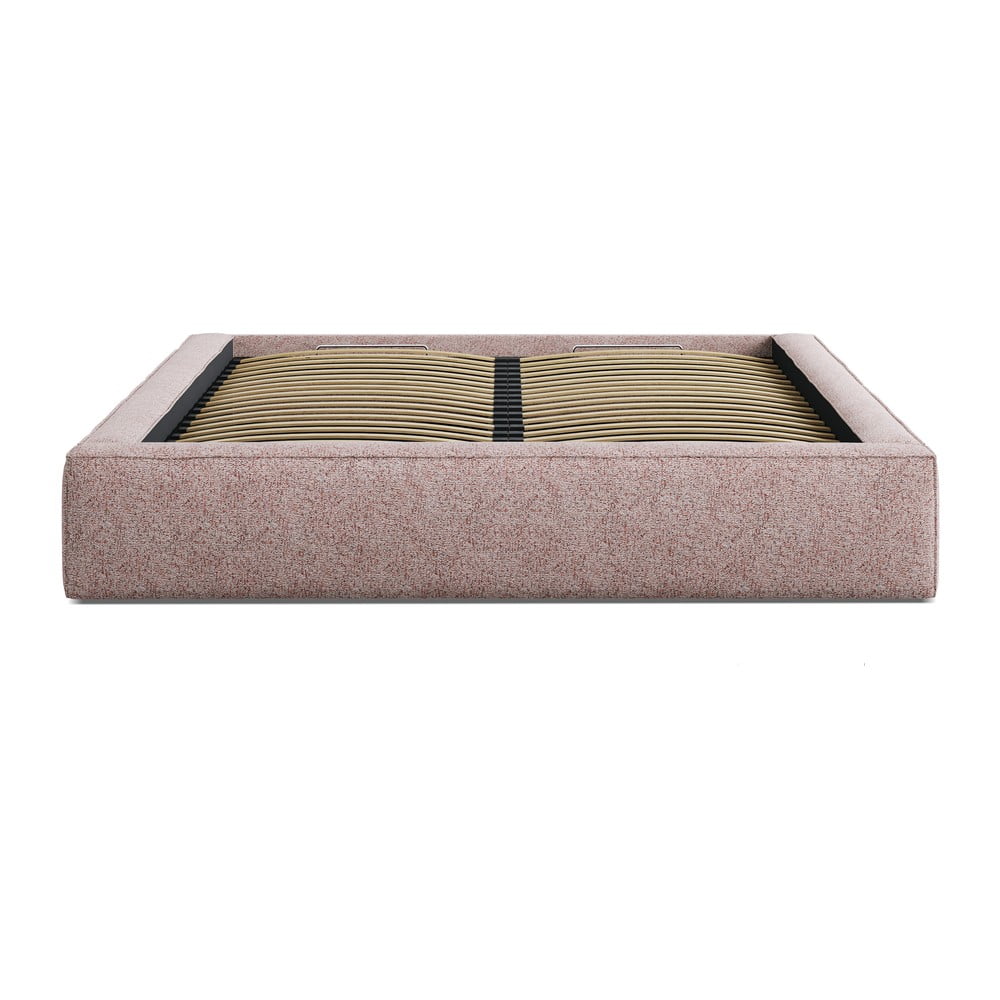 Pat matrimonial roz deschis tapițat cu spațiu de depozitare cu somieră 200x200 cm Simon – Micadoni