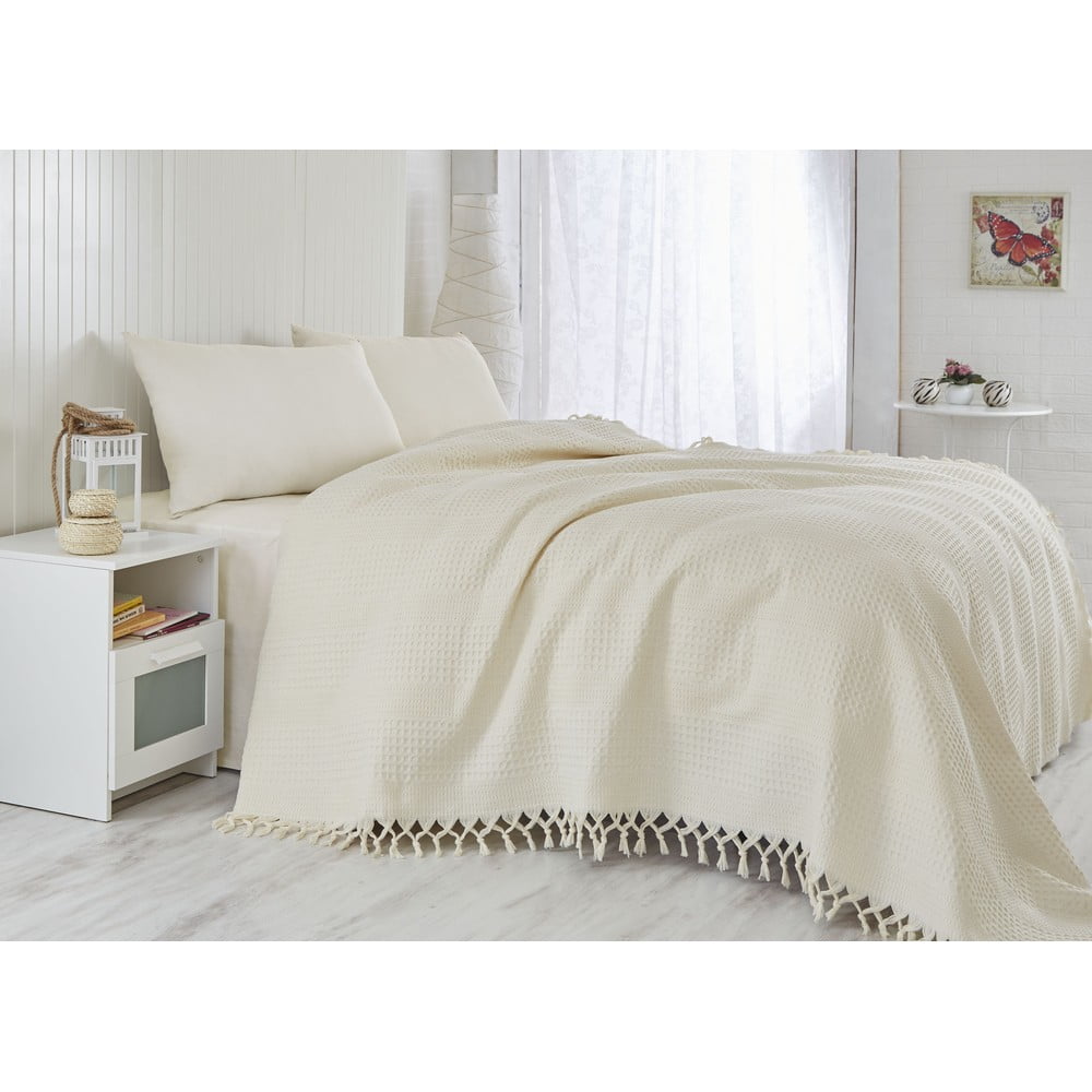 Cuvertură subțire pentru pat single Saheser Pique Cream, 180 x 240 cm bonami.ro imagine 2022