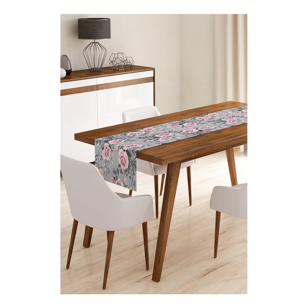 Napron din microfibră pentru masă Minimalist Cushion Covers Grey Roses, 45 x 140 cm bonami.ro imagine 2022