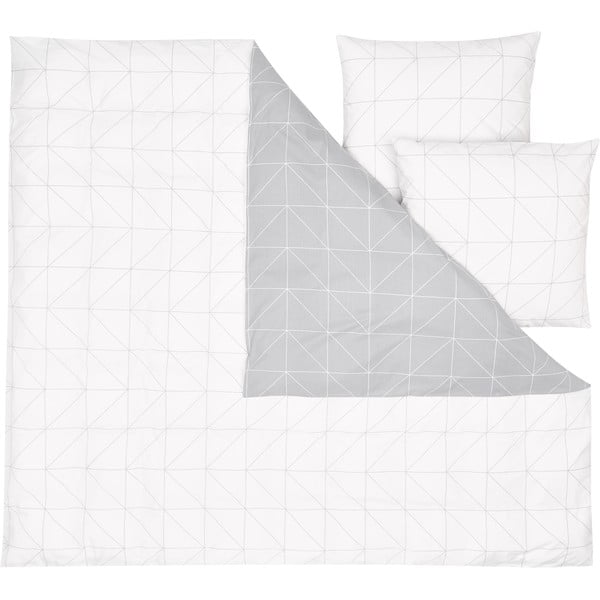 Lenjerie de pat din bumbac ranforce de46 Marla, 200 x 200 cm, alb-gri