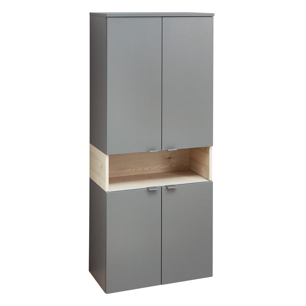 Dulap de baie gri/în culoare naturală înalt/suspendat cu aspect de lemn de pin 142x60 cm Quickset 394 – Pelipal