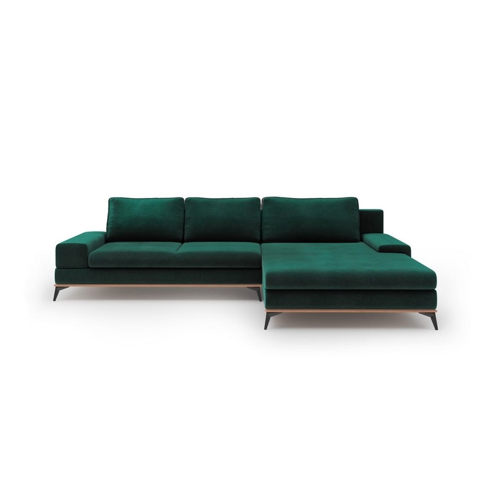 Colțar extensibil cu tapițerie de catifea și șezlong pe partea dreaptă Windsor & Co Sofas Astre, verde smarald Astre imagine noua somnexpo.ro