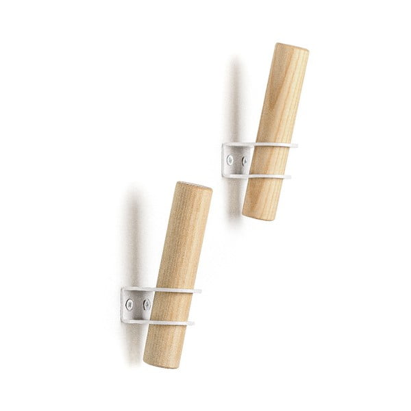 Set 2 cârlige de perete din lemn de frasin EMKO Torch, natural-alb
