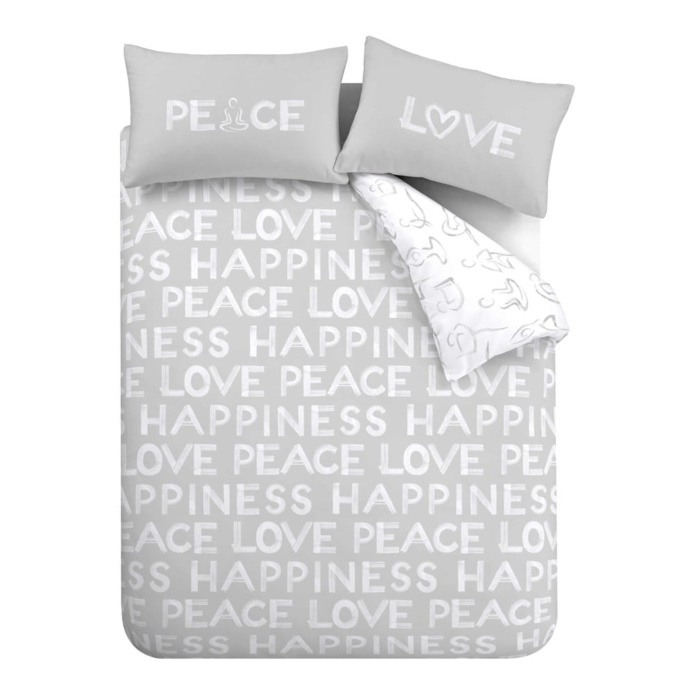 Lenjerie albă/gri pentru pat de o persoană 135×200 cm Peace and Yoga – Catherine Lansfield 135x200 imagine noua