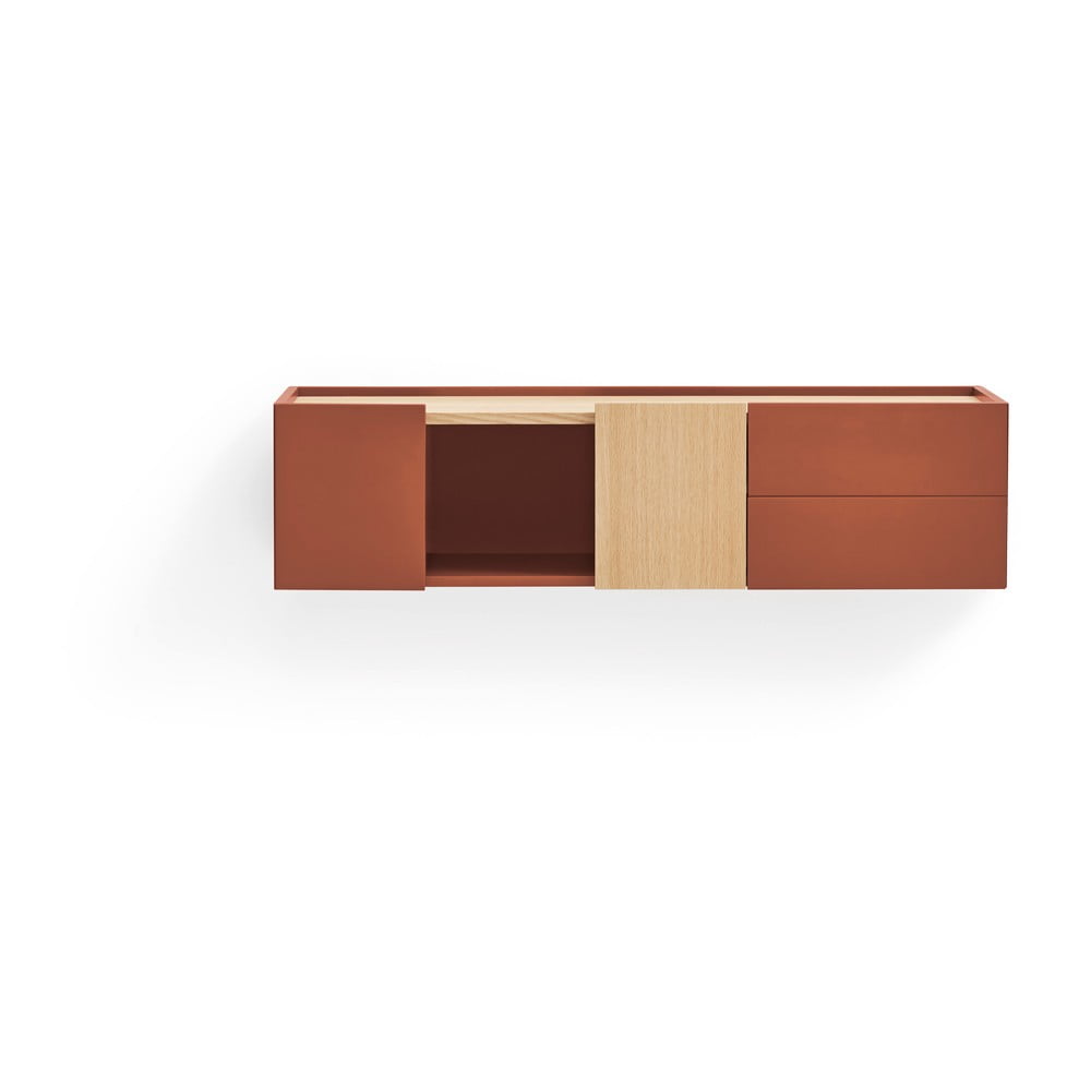 Comodă cărămizie/în culoare naturală joasă cu aspect de lemn de stejar 110x23 cm Otto – Teulat