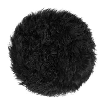 Pernă scaun din blană de oaie Royal Dream Zealand Round, ⌀ 35 cm, negru