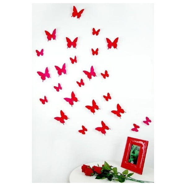 Set 12 autocolante Ambiance Red Butterflies, roșu