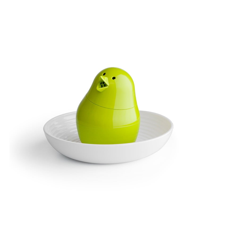 Solniță cu bol pentru ou Qualy&CO Jib-Jib Shaker, verde-alb bonami.ro