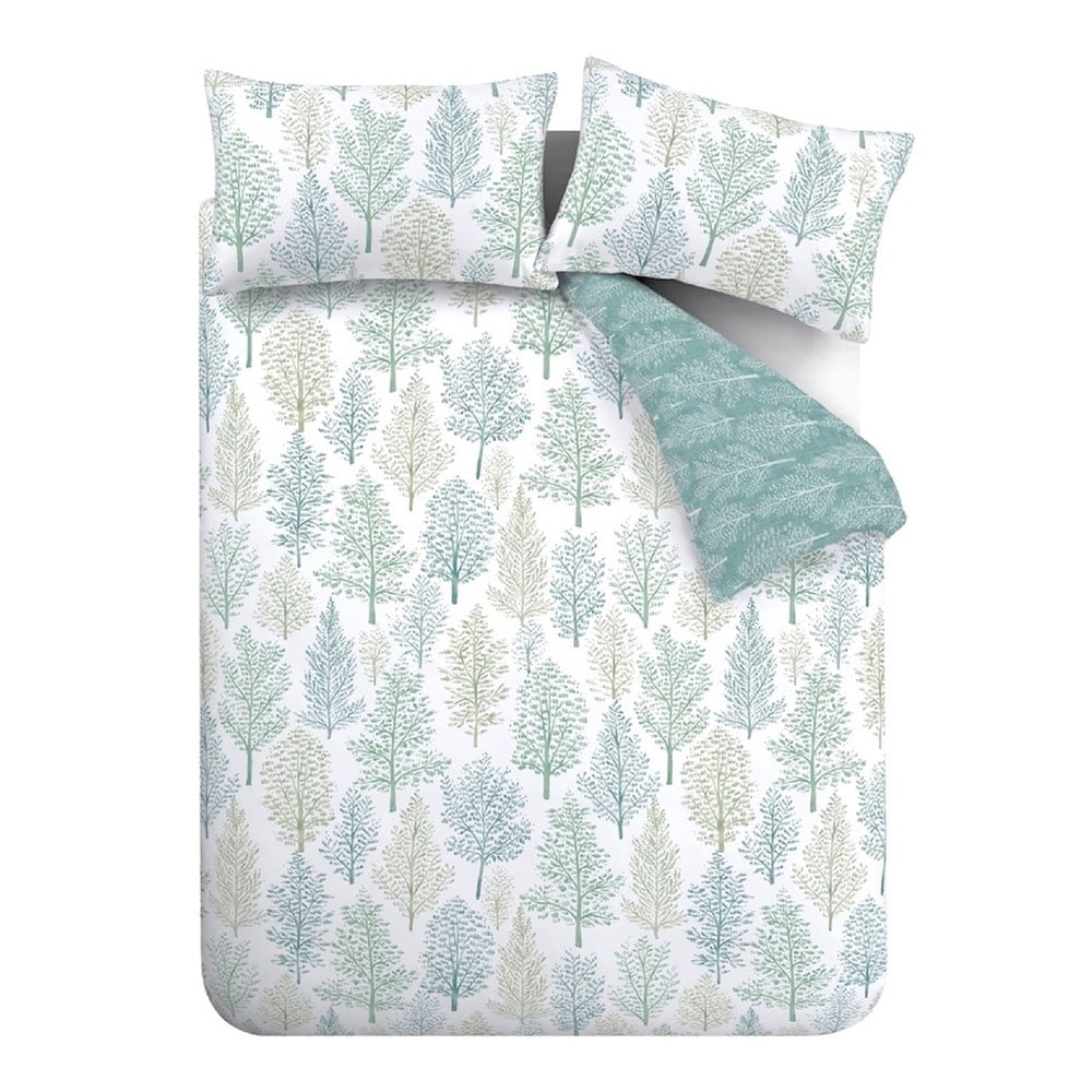 Lenjerie albă/verde pentru pat de o persoană 135×200 cm Wilda Tree – Catherine Lansfield 135x200 imagine noua