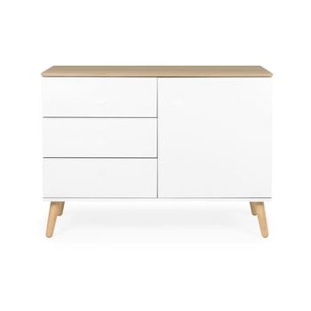 Dulap cu detalii în decor de stejar cu 1 ușă și 3 rafturi tenzo dot, înălțime 95 cm, alb