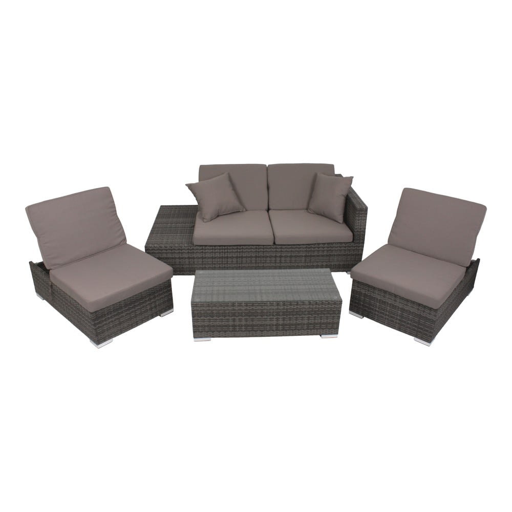 Set mobilier de grădină gri din ratan artificial pentru 4 persoane Alcudia – Garden Pleasure