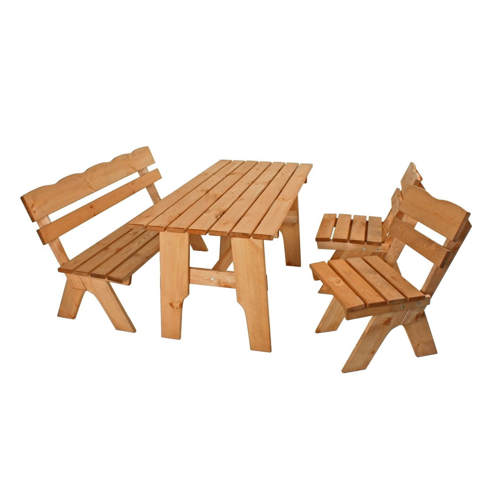 Set de dining pentru grădină în culoare naturală din lemn de pin pentru patru persoane Black Forest – Garden Pleasure