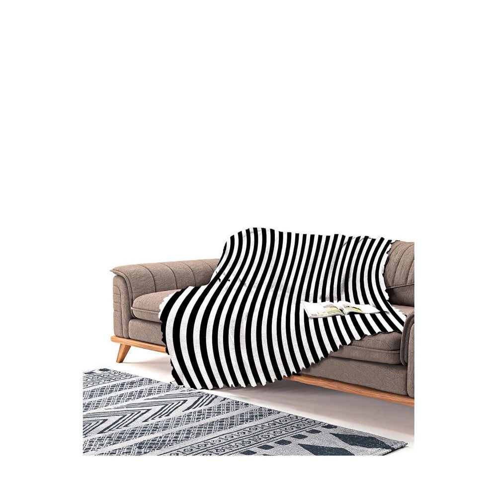 Cuvertură pentru canapea din chenilă Antonio Remondini Stripes, 230 x 180 cm, alb-negru