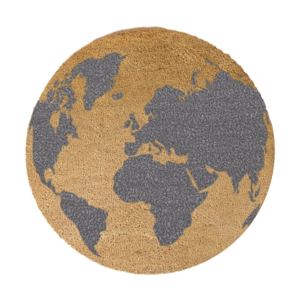 Covoraș intrare rotund fibre de cocos Artsy Doormats Grey Globe, ⌀ 70 cm, gri Artsy Doormats imagine 2022