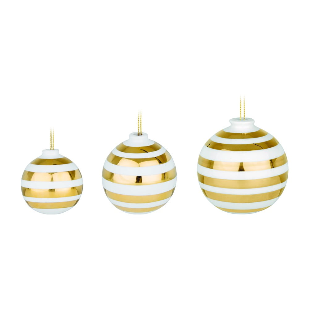 Set 3 globuri din ceramica cu detalii aurii pentru bradul de Craciun KÃ¤hler Design Omaggio, alb