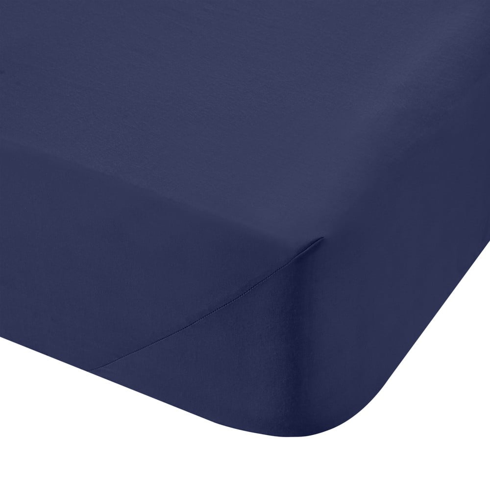 Cearceaf albastru închis din bumbac percal cu elastic 185x200 cm Cotton Percale – Bianca