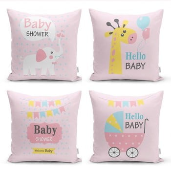 Set 4 fețe de pernă decorative minimalist cushion covers baby girl, 45 x 45 cm