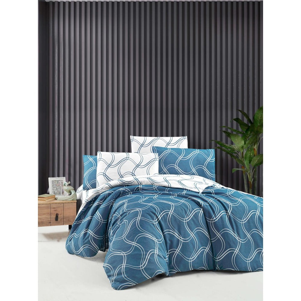 Poza Lenjerie de pat albastra pentru pat dublu/extins si cearceaf 200x220 cm Blue Design a€“ Mila Home