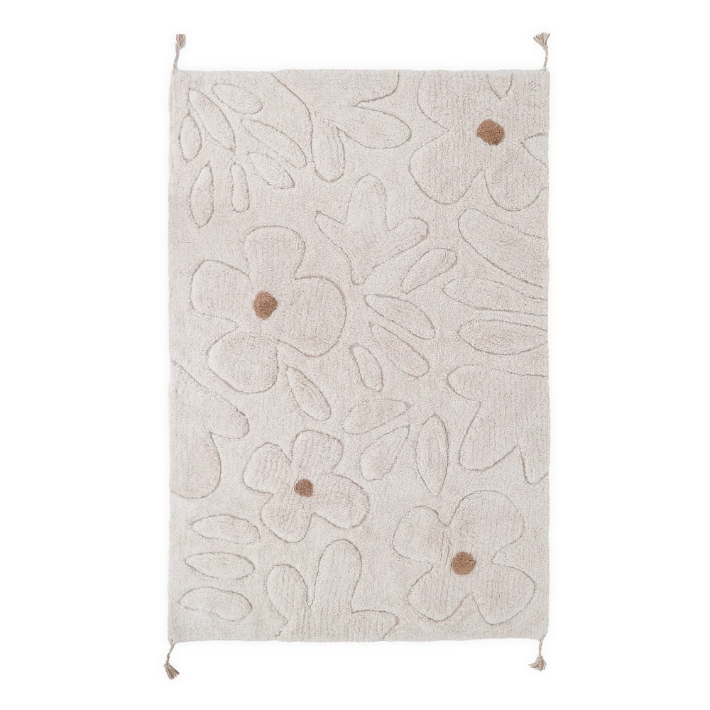 Covor pentru copii crem lavabil țesut manual din bumbac 120x180 cm Gentle Flora – Nattiot