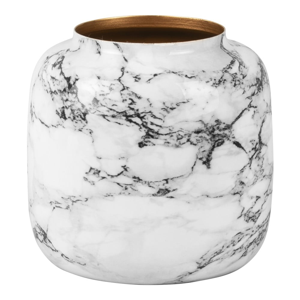Vaza din fier PT LIVING Marble, inaltime 19,5 cm, alb-negru