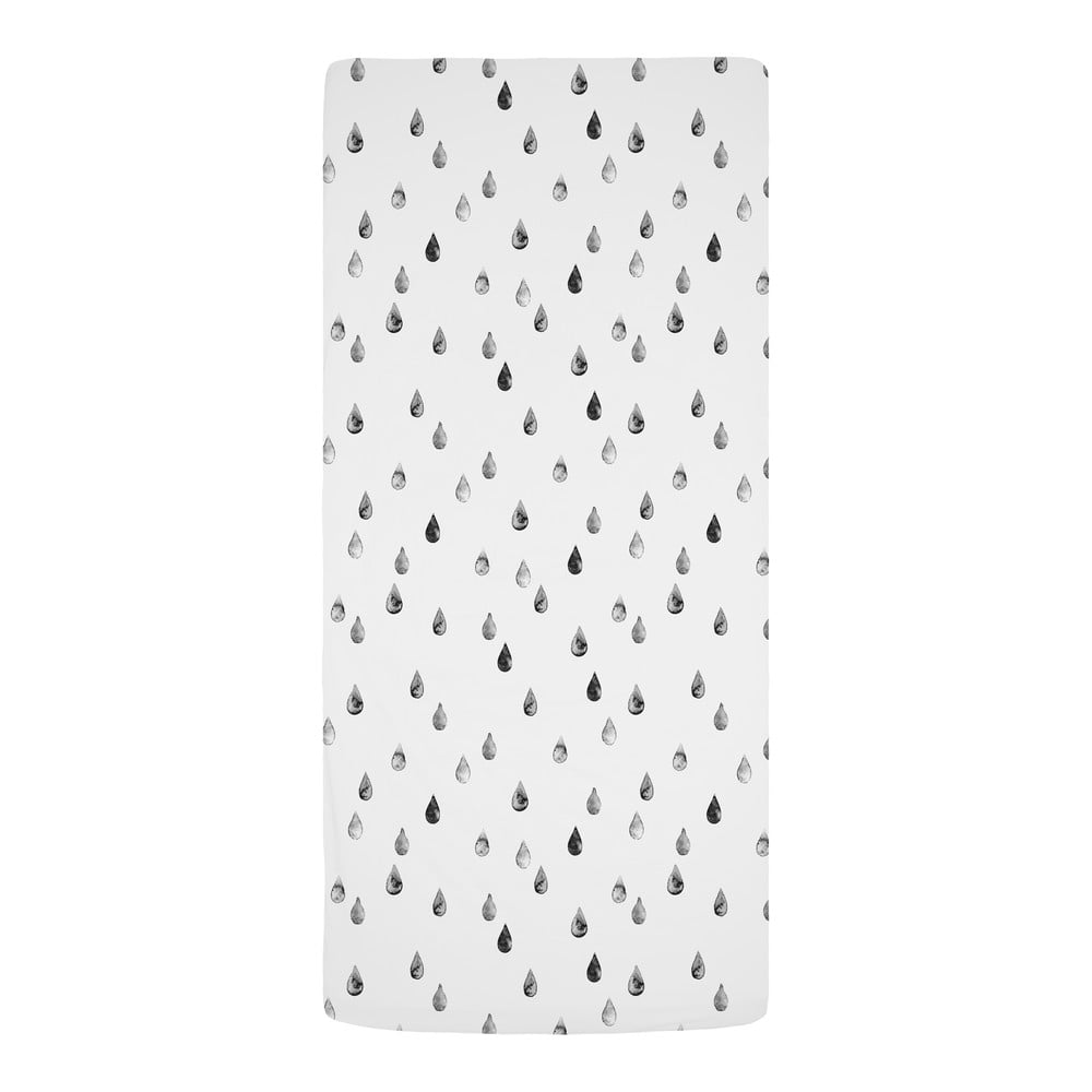 Cearceaf pentru copii alb-negru din bumbac satinat pentru pat de o persoană cu elastic 90x200 cm Bunnies in the Rain – Butter Kings