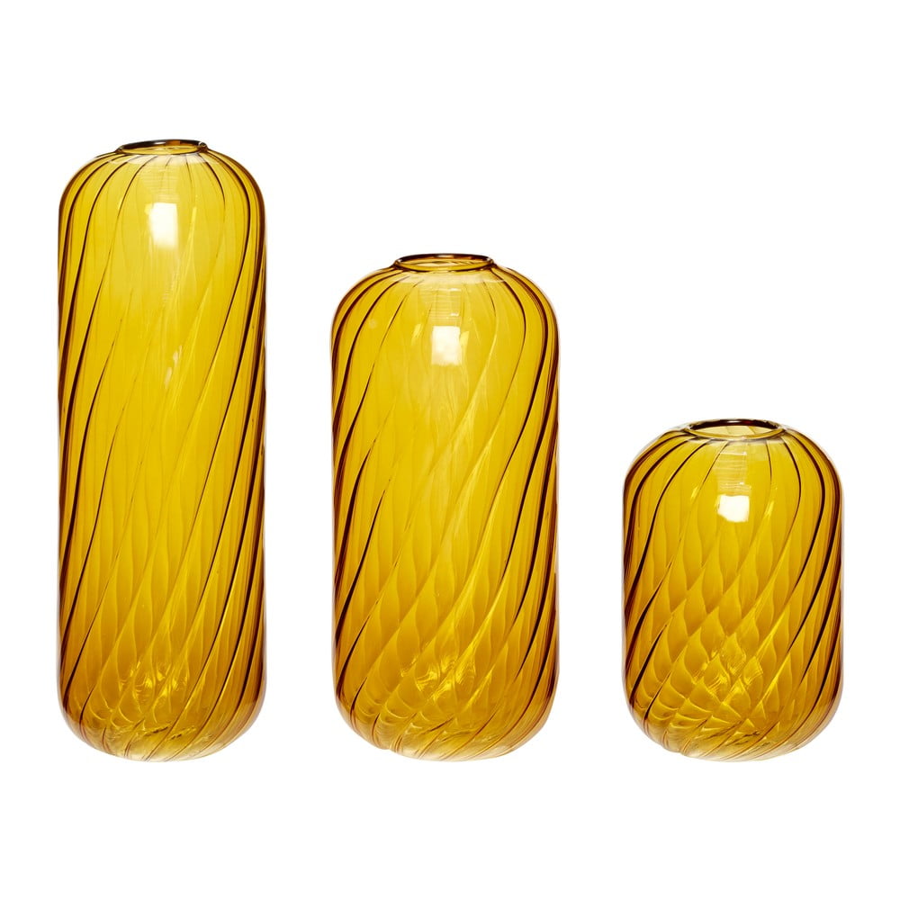 Vaze galben-ocru 3 buc. din sticlă lucrate manual (înălțime 20 cm) Fleur – Hübsch