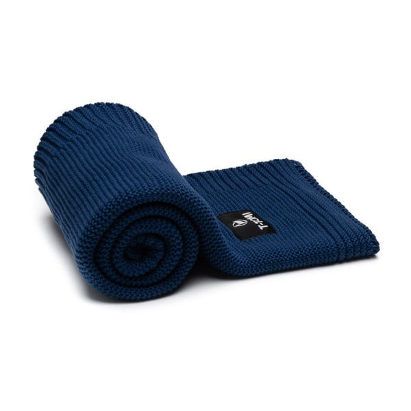 Pătură tricotată din amestec de bumbac pentru copii T-TOMI Autumn waves, 80 x 100 cm, albastru închis