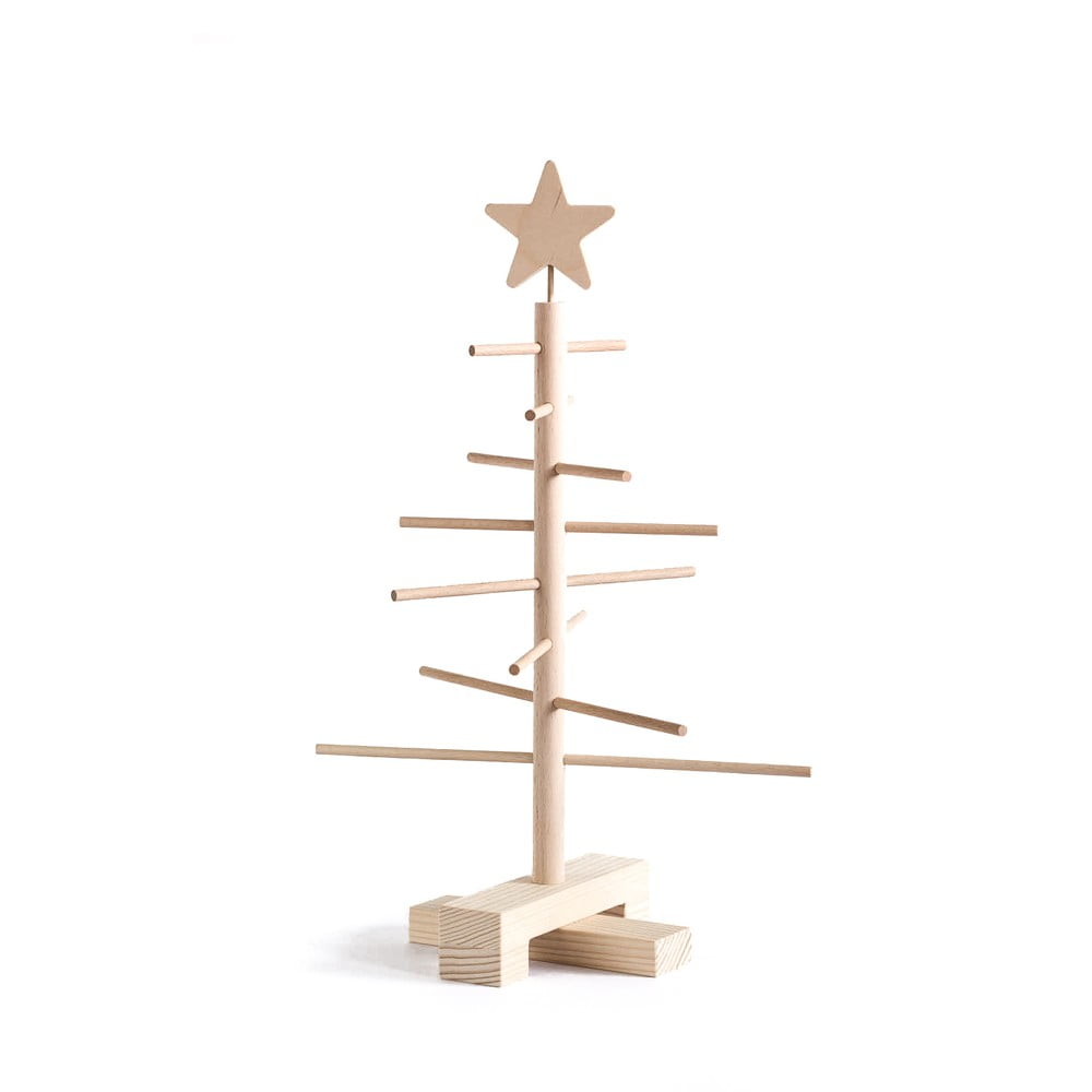 Brad din lemn pentru Crăciun Nature Home Xmas Decorative Tree, înălțime 45 cm artificiali
