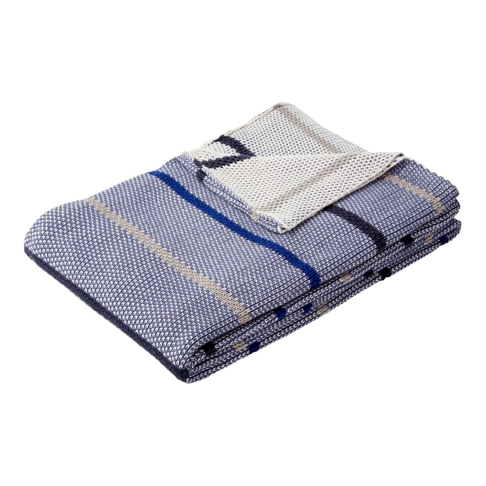 Pătură din bumbac Hübsch Rami, 130 x 200 cm, albastru 130 imagine noua somnexpo.ro
