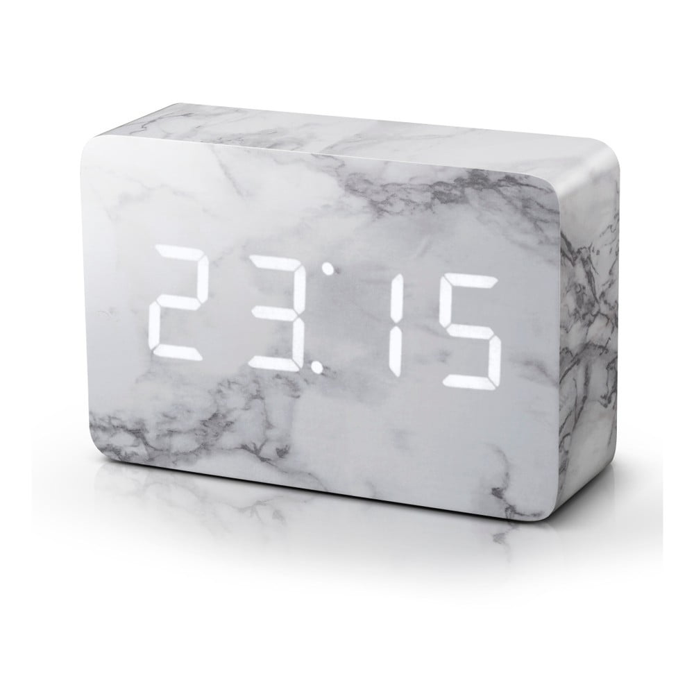 Ceas LED cu aspect de marmură Gingko Brick Marble Click Clock, alb Alb