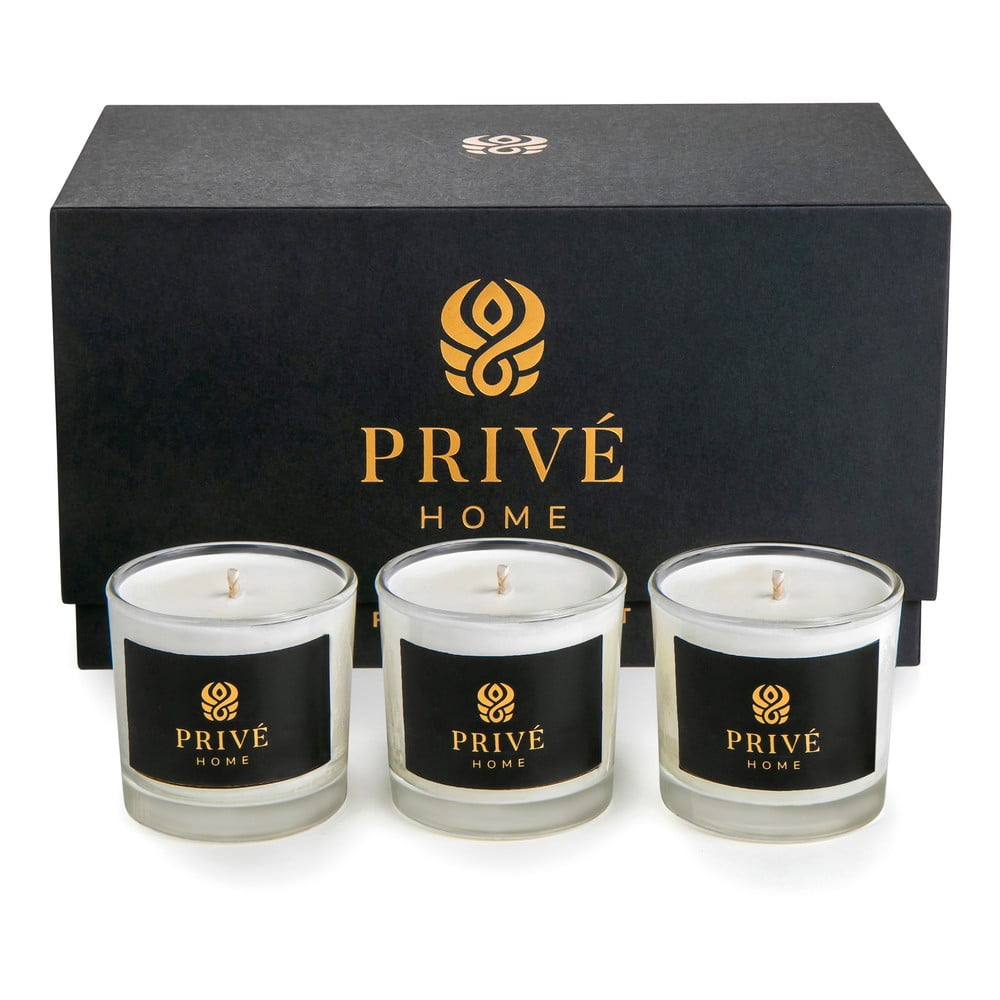 Set de 3 lumânări parfumate albe Privé Home Delice d\'Orient/Safran-Ambre Noir/Black Wood