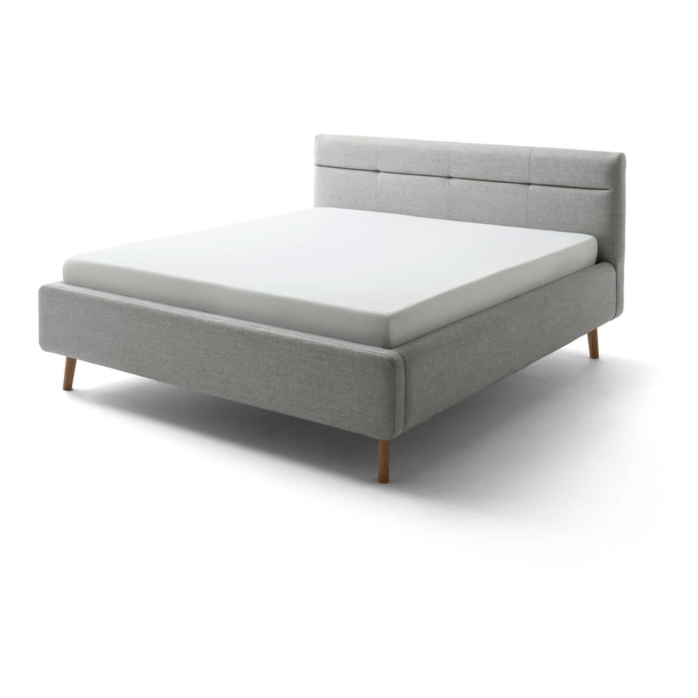 Pat dublu tapițat gri cu spațiu de depozitare cu somieră 180x200 cm lotte - meise möbel