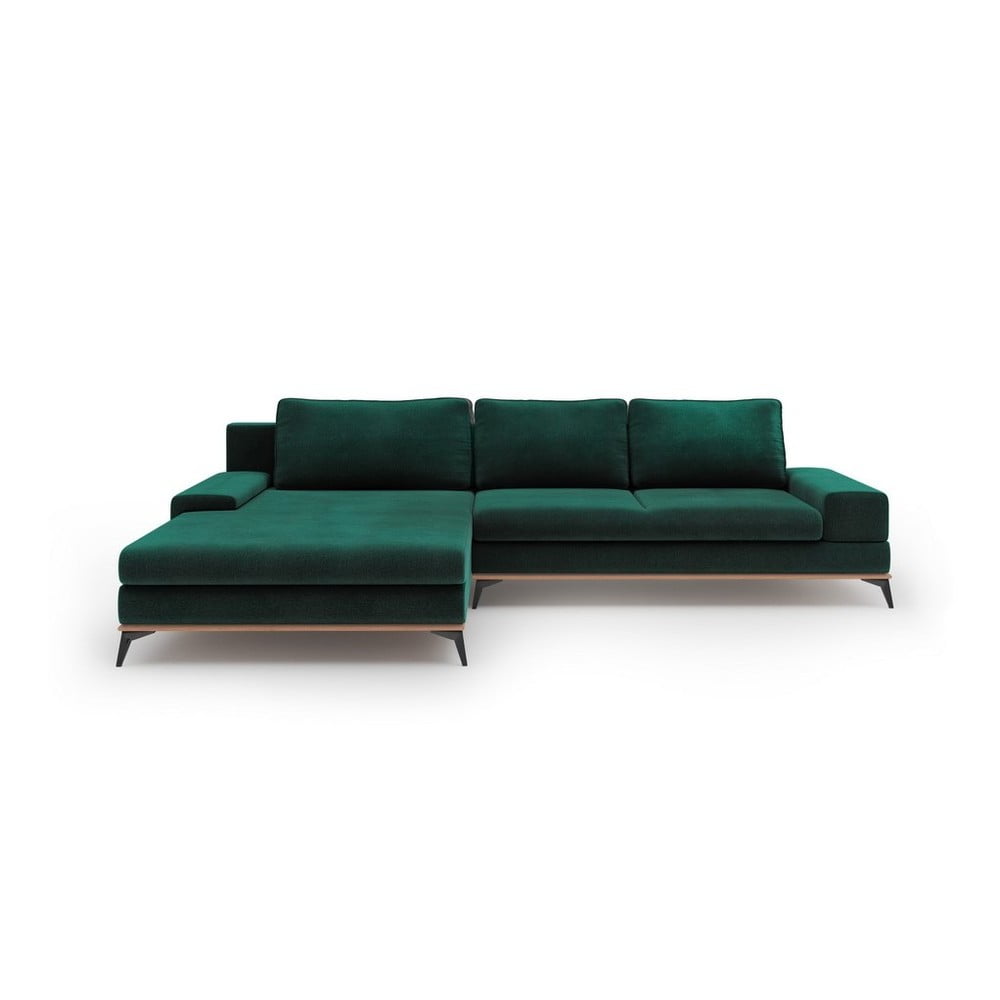 Colțar extensibil cu tapițerie de catifea și șezlong pe partea stângă Windsor & Co Sofas Astre, verde Astre imagine noua somnexpo.ro