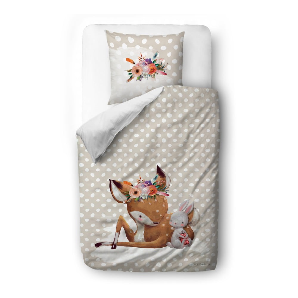 Lenjerie de pat din bumbac pentru copii Mr. Little Fox Doe and Her Friends, 100 x 130 cm