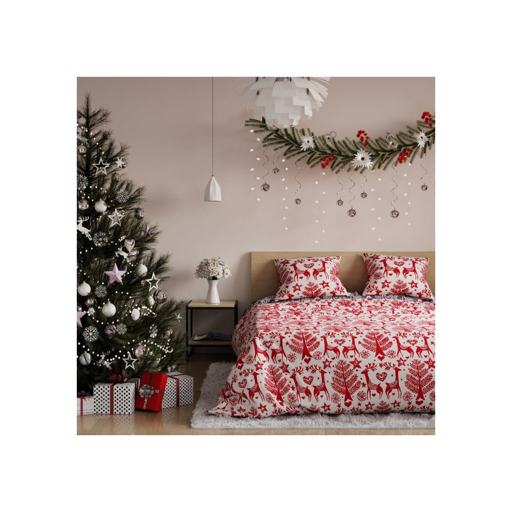 Lenjerie de pat din flanel cu motive de Crăciun pentru pat de o persoană AmeliaHome Rudolph, 135 x 200 cm 135 imagine noua somnexpo.ro