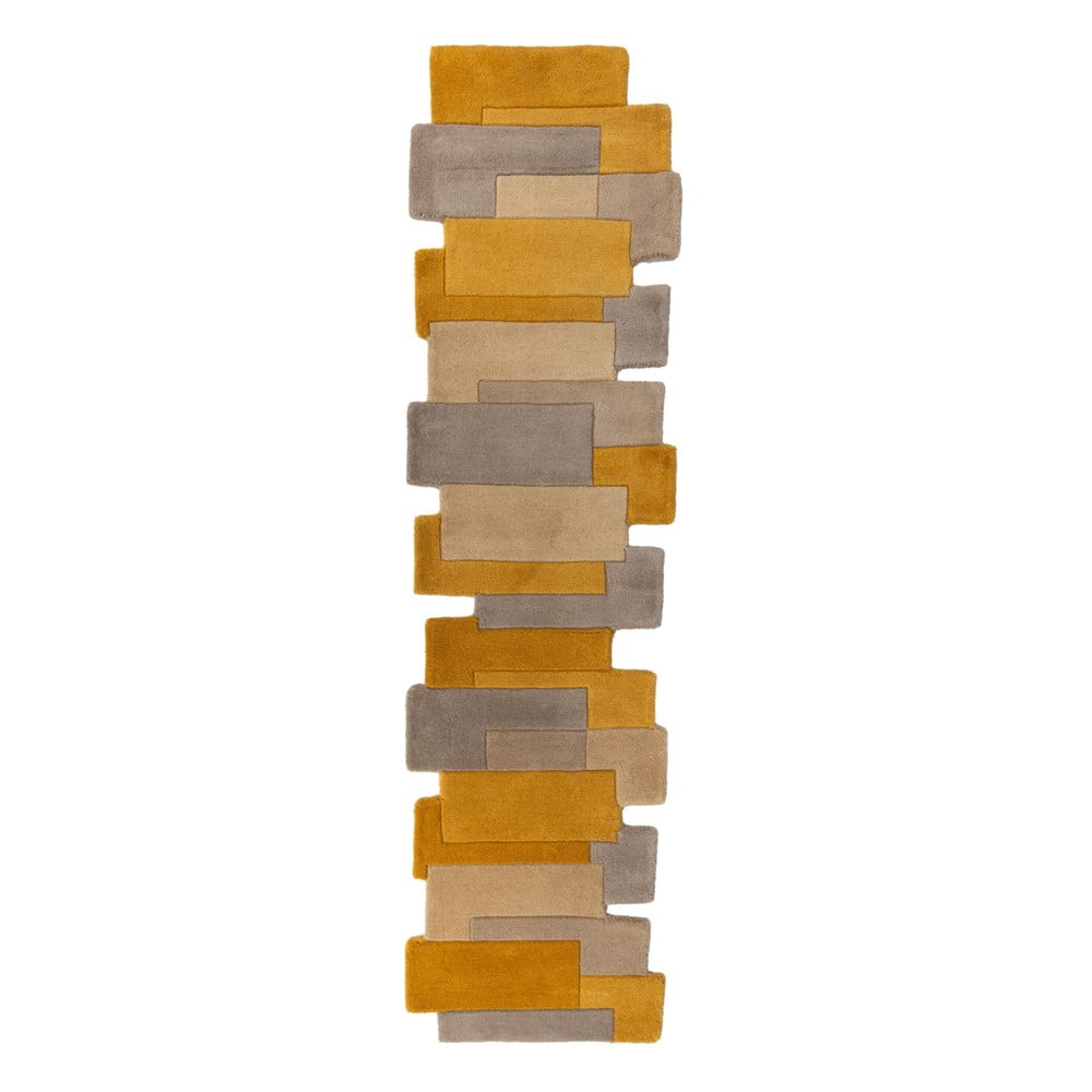 Covor tip traversă din lână Flair Rugs Collage, 60×230 cm, galben-bej 60x230 imagine noua