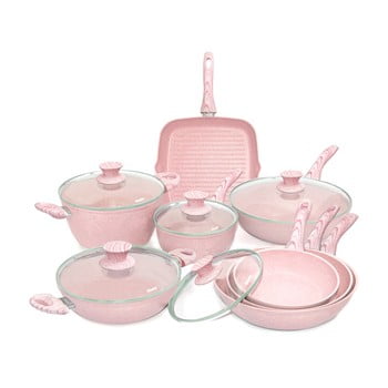 Set oale și tigăi cu capac Bisetti Stonerose Design, 8 piese