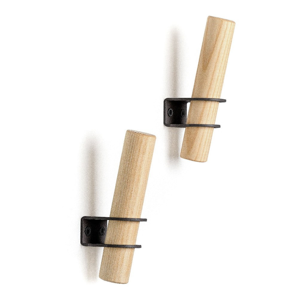 Set 2 cârlige de perete din lemn de frasin EMKO Torch, natural-negru bonami.ro