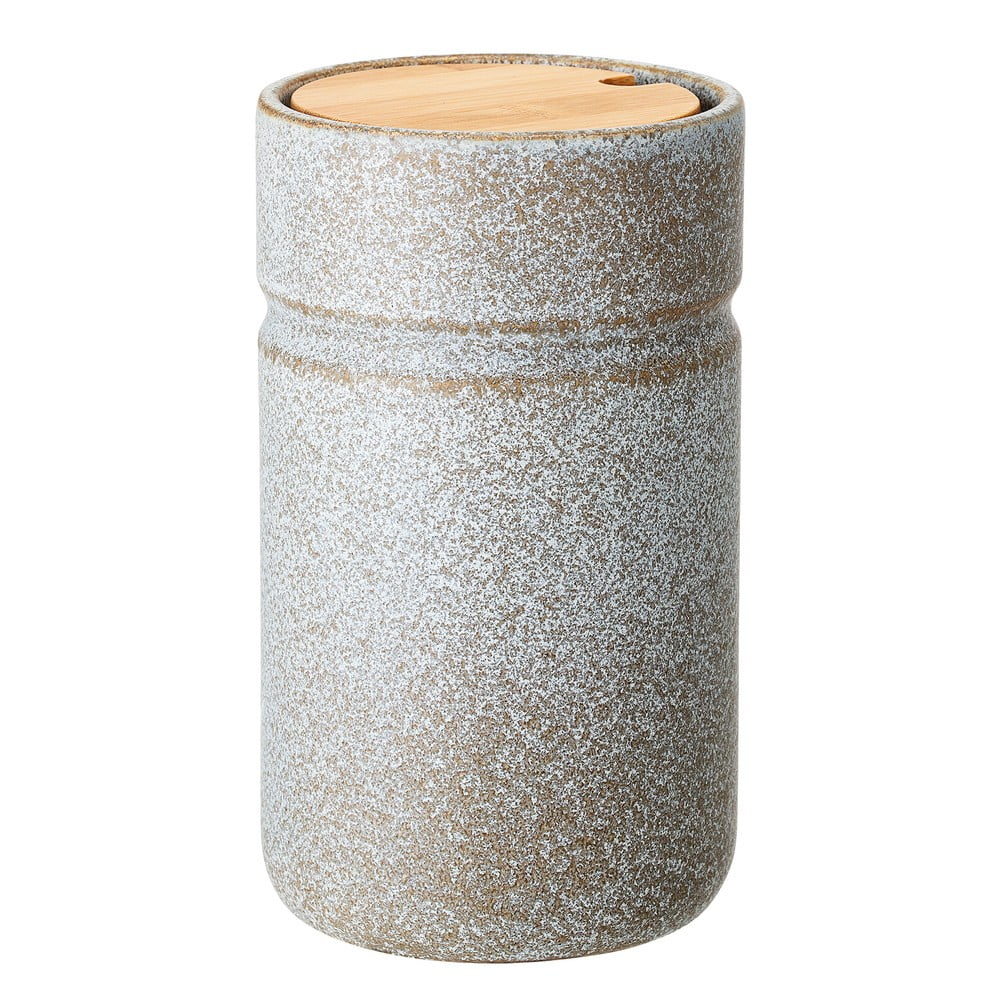 Recipient din gresie ceramică cu capac din bambus Bloomingville Kendra, 850 ml, gri Bloomingville imagine 2022