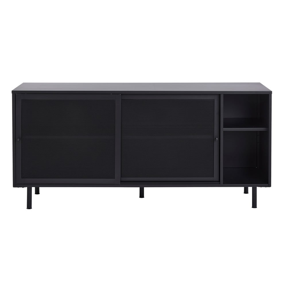 Comodă neagră din metal cu ușă glisantă 160x75x46 cm Veep – Unique Furniture