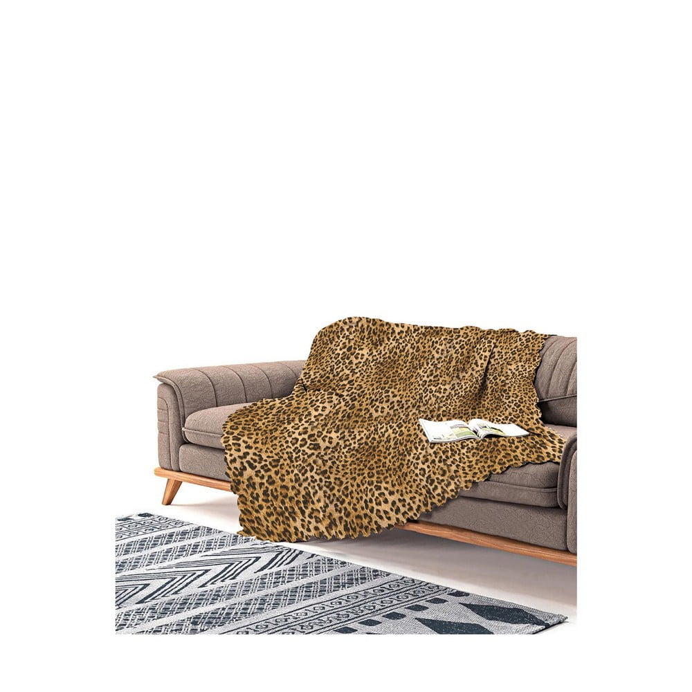 Cuvertură pentru canapea din chenilă Antonio Remondini Leopard, 90 x 180 cm, maro