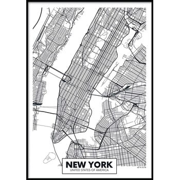 Poster cu ramă pentru perete MAP/NEWYORK, 50 x 70 cm