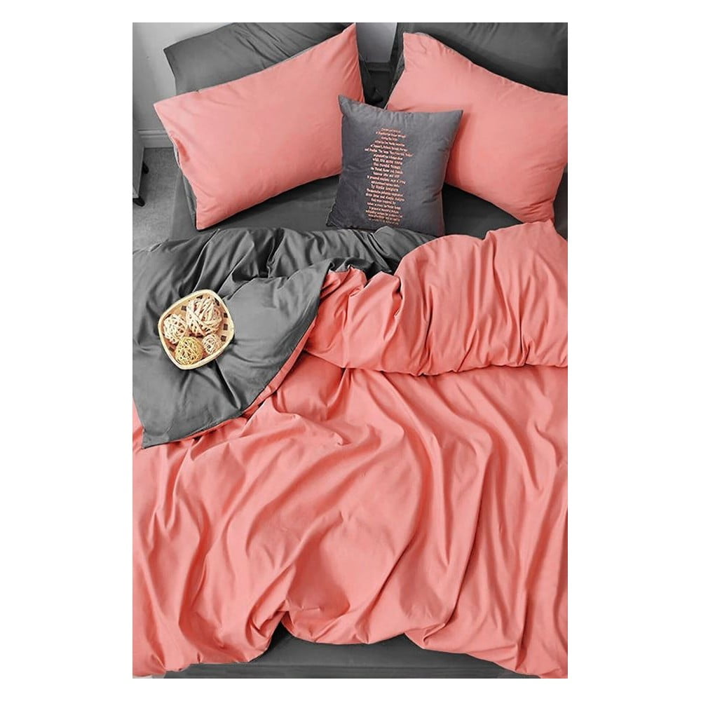 Lenjerie de pat în culoarea somonului/gri din bumbac pentru pat dublu/extins și cearceaf 200×220 cm – Mila Home 200x220 imagine noua